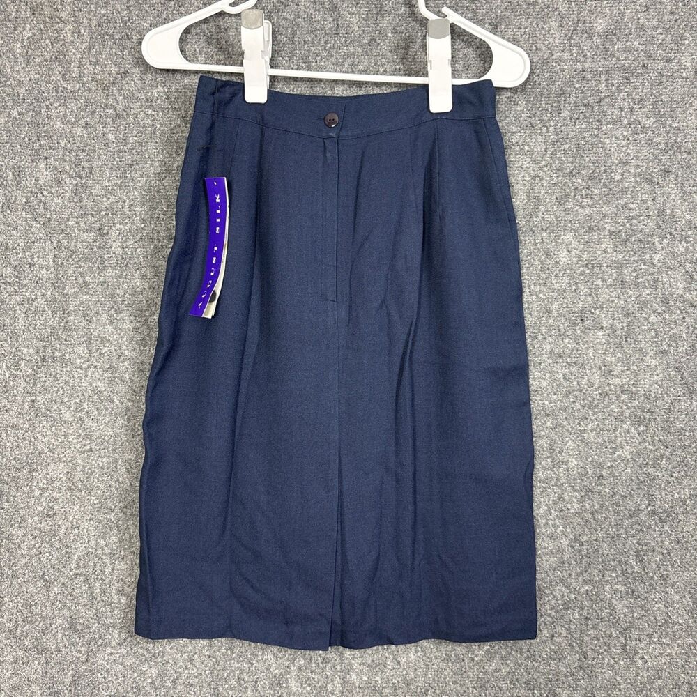 August Silk Pencil Skirt Womens Size 6 Blue Pockets Business Boardroom Structure